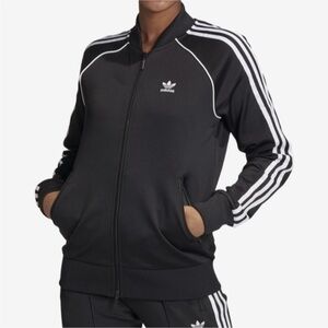 Adidas Black and White Bomber Jacket with Signature Stripes